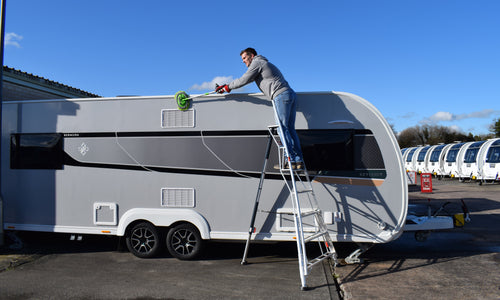 Cleaning Your Caravan the Safe Way with a Henchman Tripod Ladder