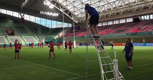 England rugby practice using a Henchman tripod ladder